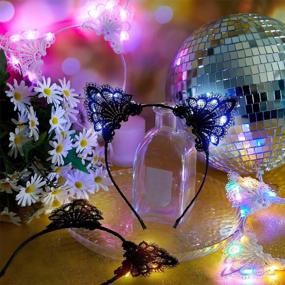 LED Cat Ears Headband Lace Unisex Party cosplay accessories 4 pcs main image 6